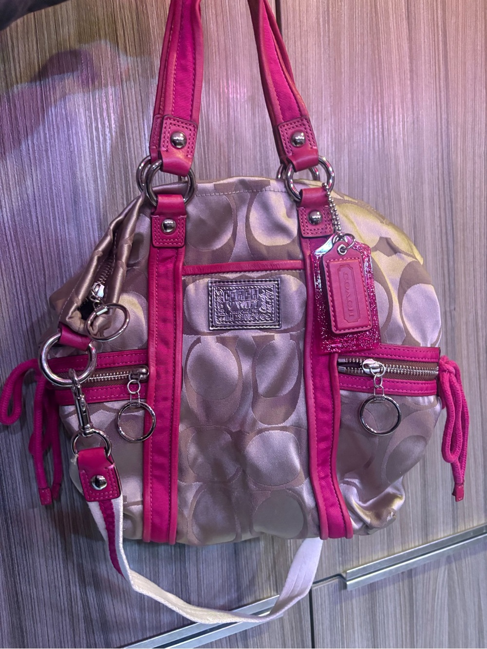 Coach Pink Trim Signature Jacquard Shoulder Bag
